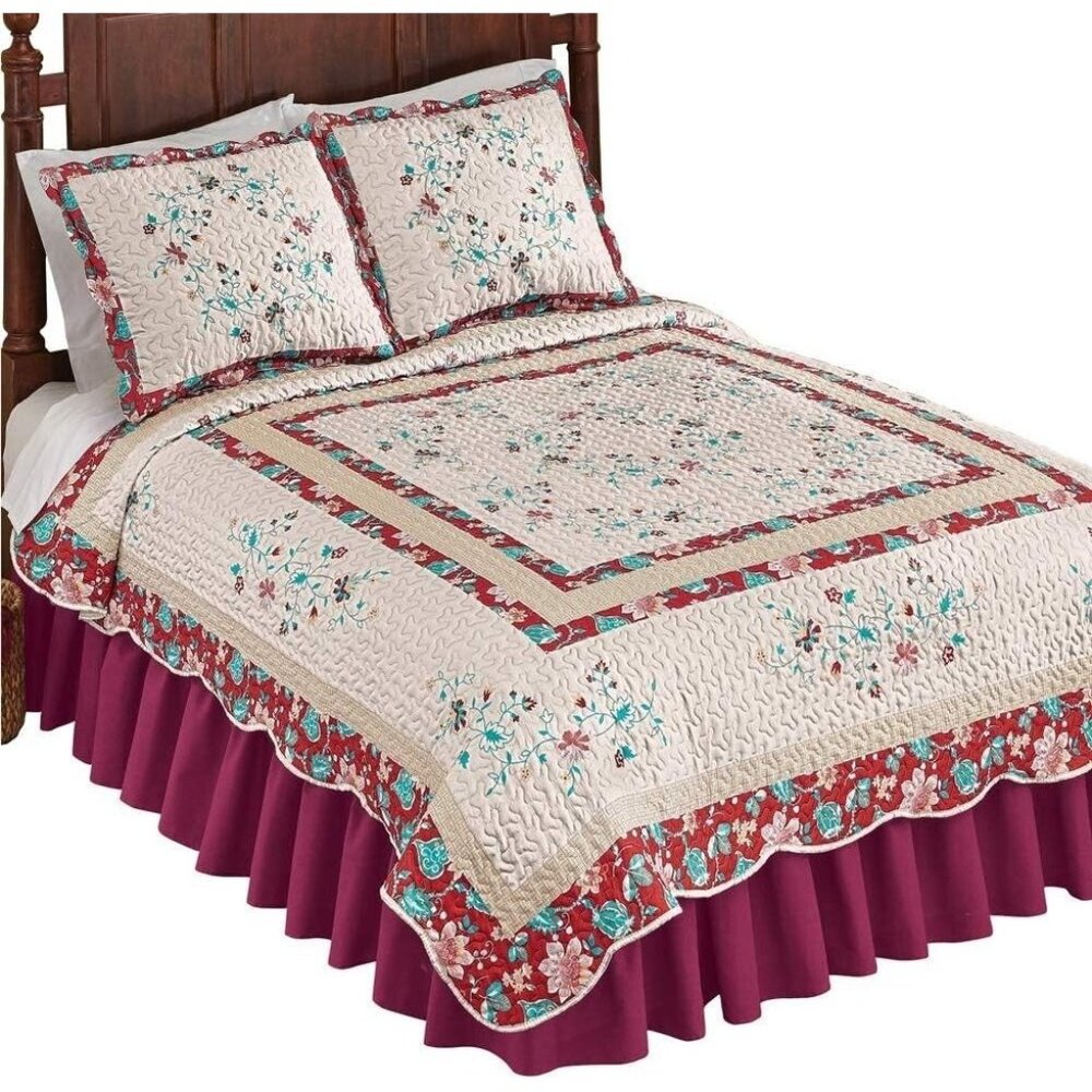 Collections Etc Elegant Felicity Floral Print Quilt with Multicolored Fl…